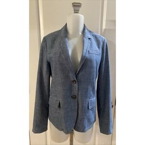 J.CREW 2 Button Single Breasted Lined Blue Chambray Blazer Jacket Women's Size 8